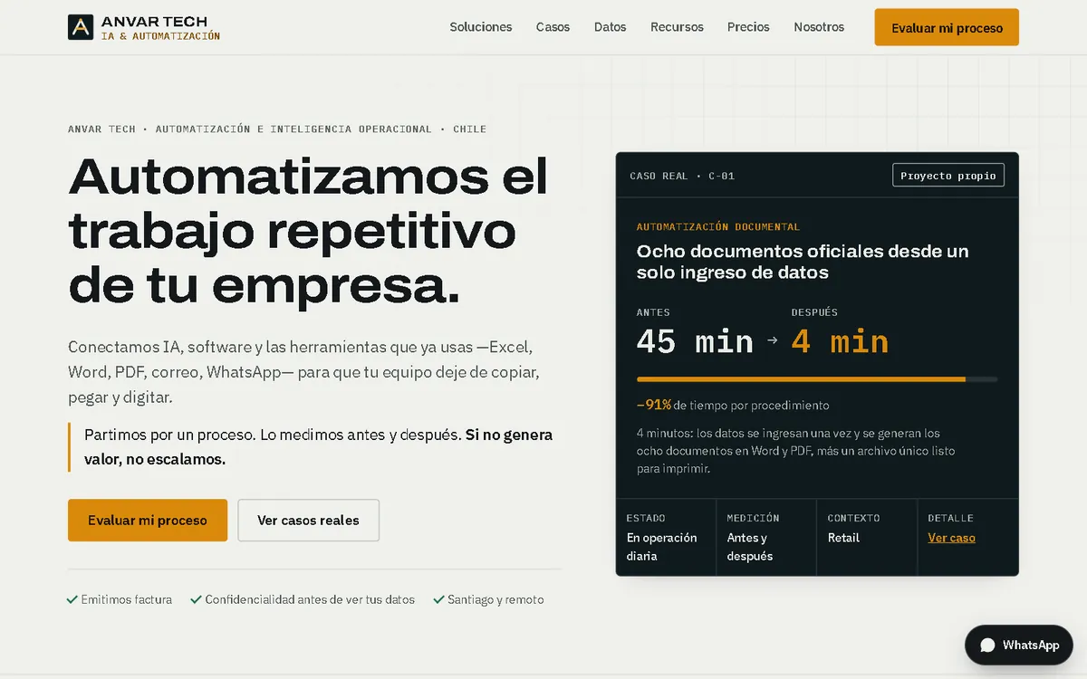 Portada de ia.anvartech.cl, el sitio de automatización e IA de ANVAR TECH